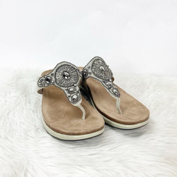 Dansko 42 12 US Womens Pewter Embellished Pamela Leather Thong Comfort Sandals - Picture 1 of 12